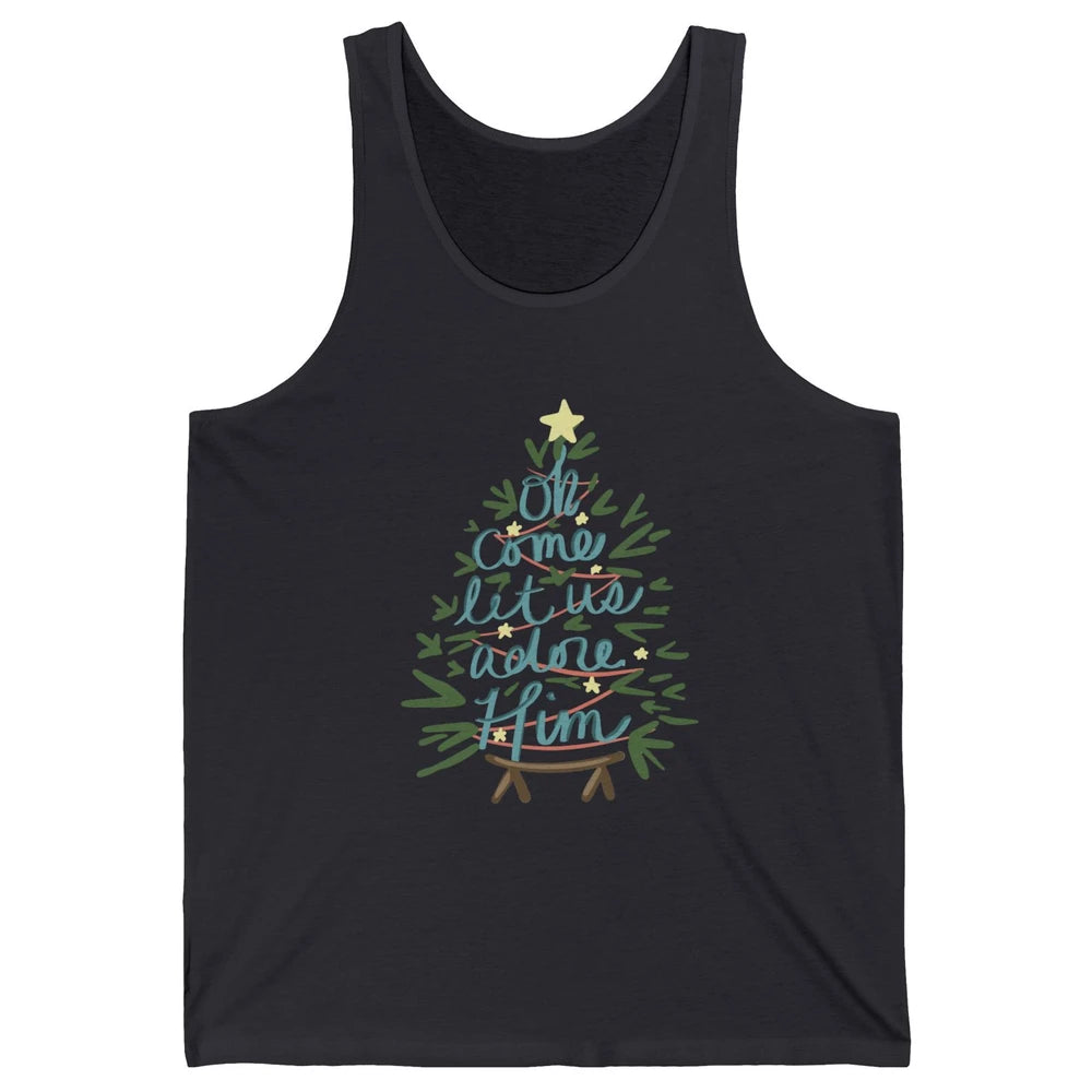 Oh Come Let Us Adore Him Groovy Christmas Tree Church Xmas Unisex Jersey Tank
