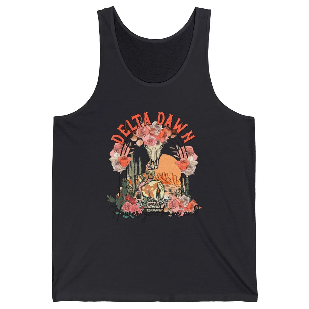 Retro Bull Skull Desert Cowgirl Delta Dawn Western Country Unisex Jersey Tank
