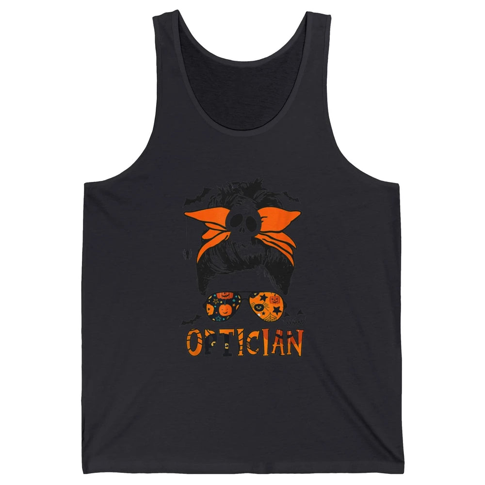 Optician Messy Hair Bun Eye Glasses Halloween Spooky Season Unisex Jersey Tank