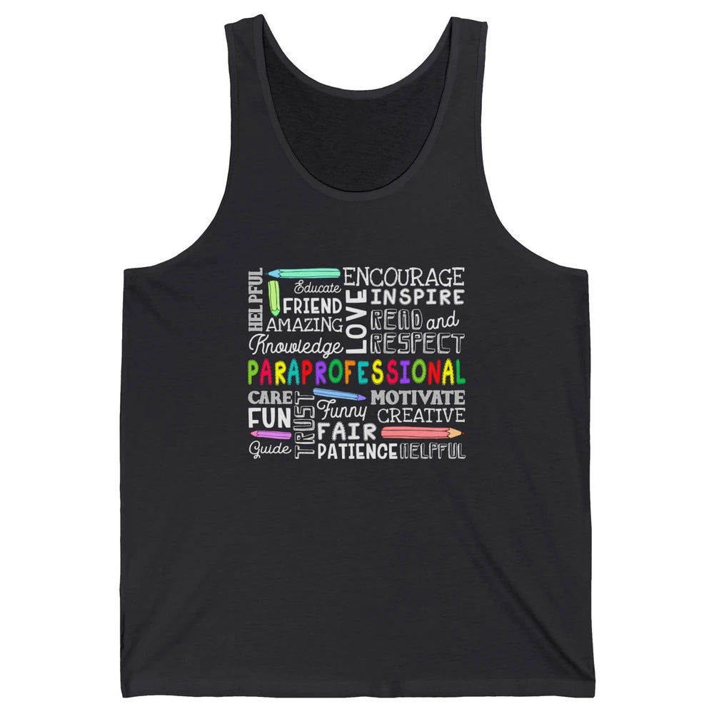 Paraprofessional Word Typography Encourage Inspire Para Life Unisex Jersey Tank