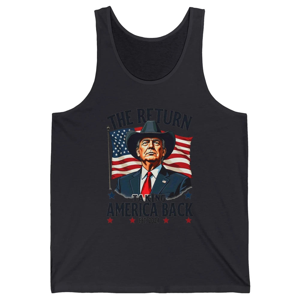 Patriotic President Donald Trump Cowboy Taking America Back Republican Political Rodeo USA Unisex Jersey Tank
