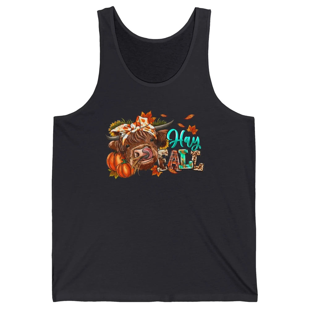 Hay Fall Highland Cow Pumpkin Western Country Farm Autumn Unisex Jersey Tank