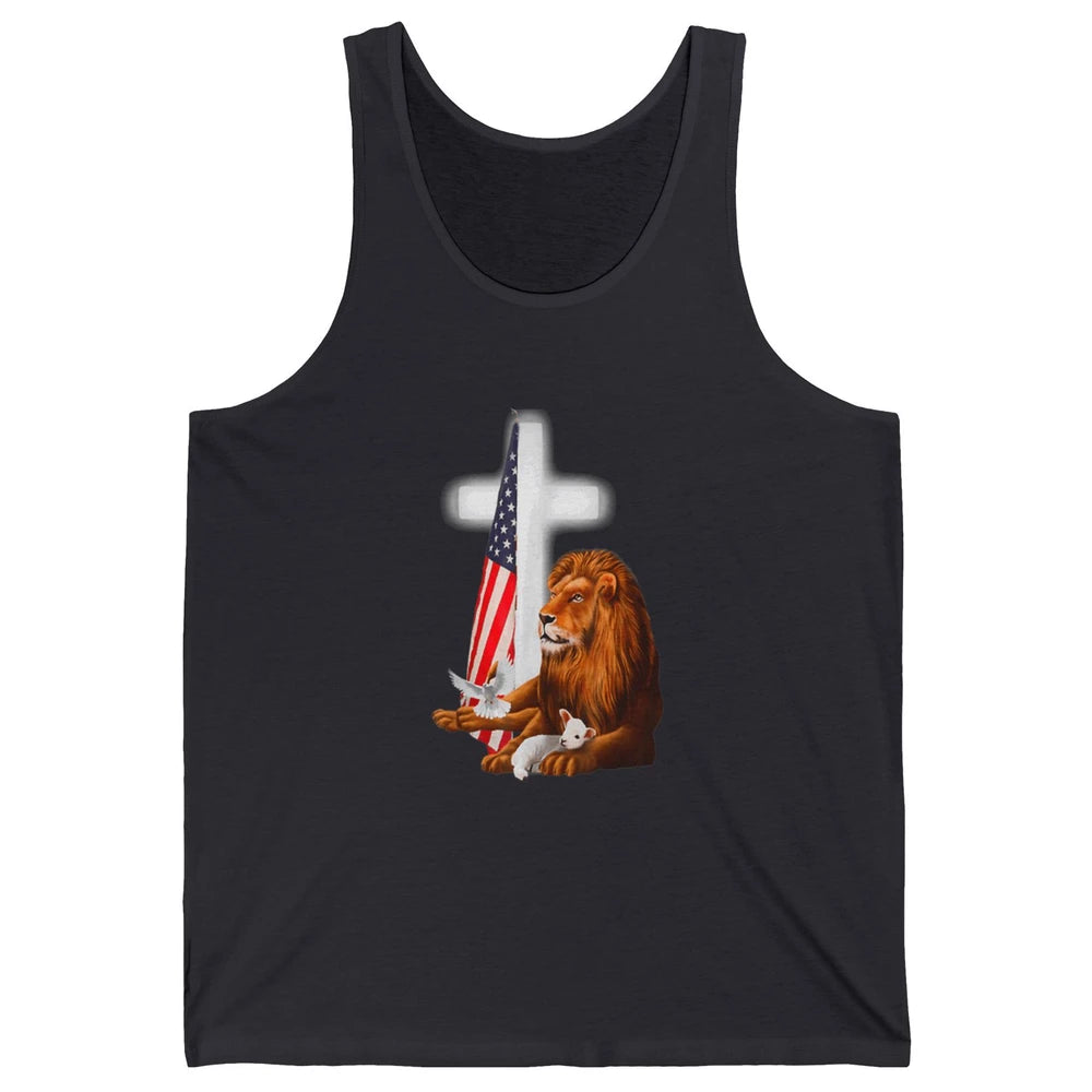 Patriotic Christian Lamb Bible Verse Lion Cross Religious Unisex Jersey Tank