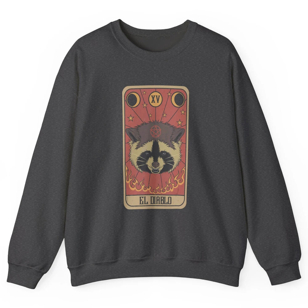 Raccoon Tarot Card Satanic Trash Panda Crescent Halloween Unisex Crewneck Sweatshirt