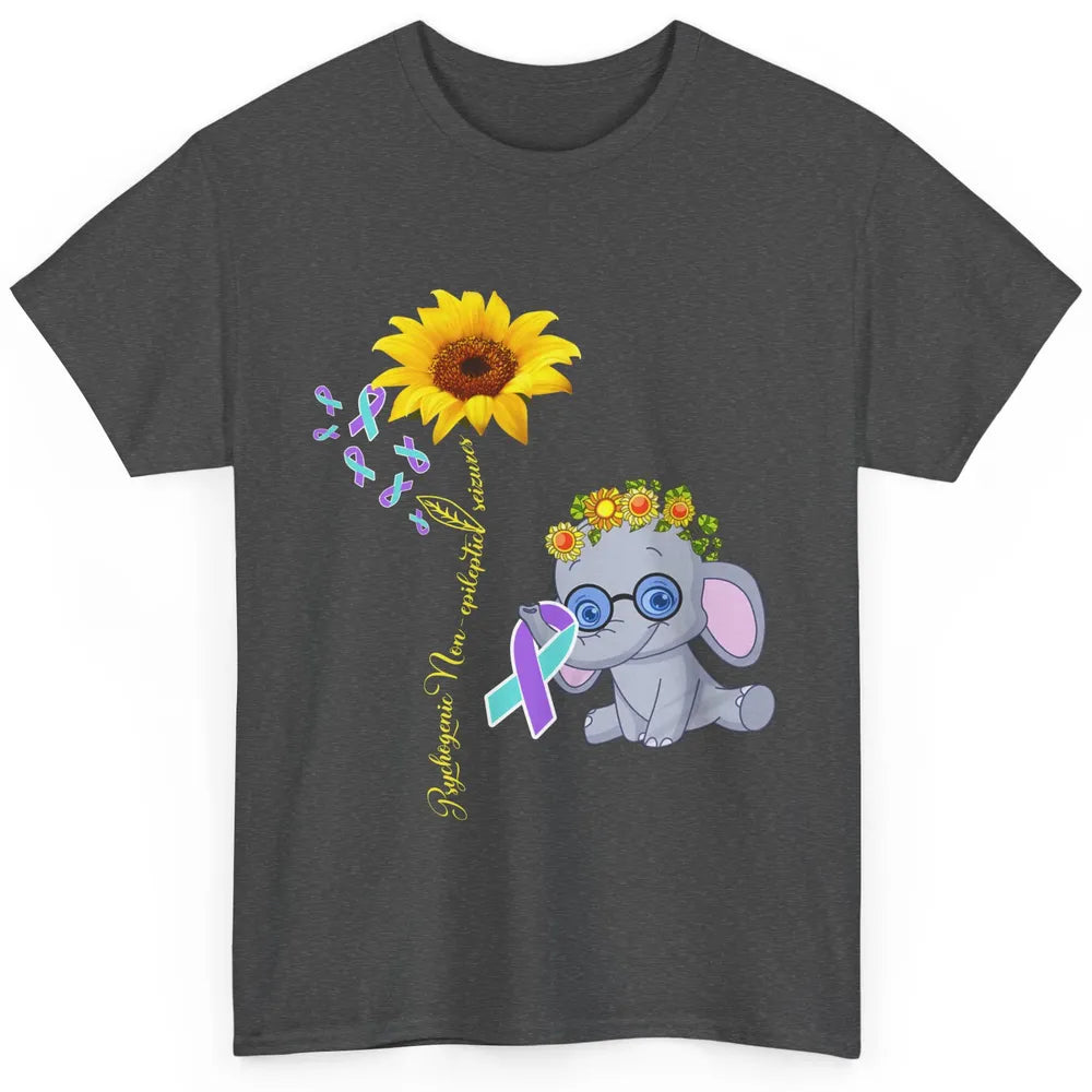 PNES Awareness Purple Teal Ribbon Sunflower Baby Elephant Classic Unisex T-Shirt