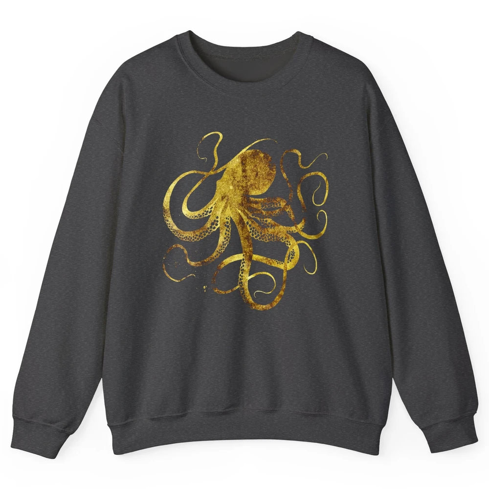 Octopus Japanese Calligraphy Gyotaku Traditional Art Print Unisex Crewneck Sweatshirt