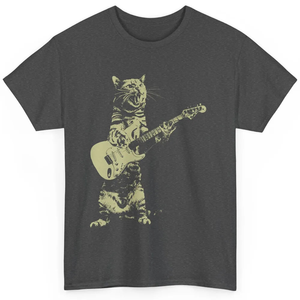 Retro Cat Playing Guitar Cat Guitarist Music Lovers Cat Mom Classic Unisex T-Shirt