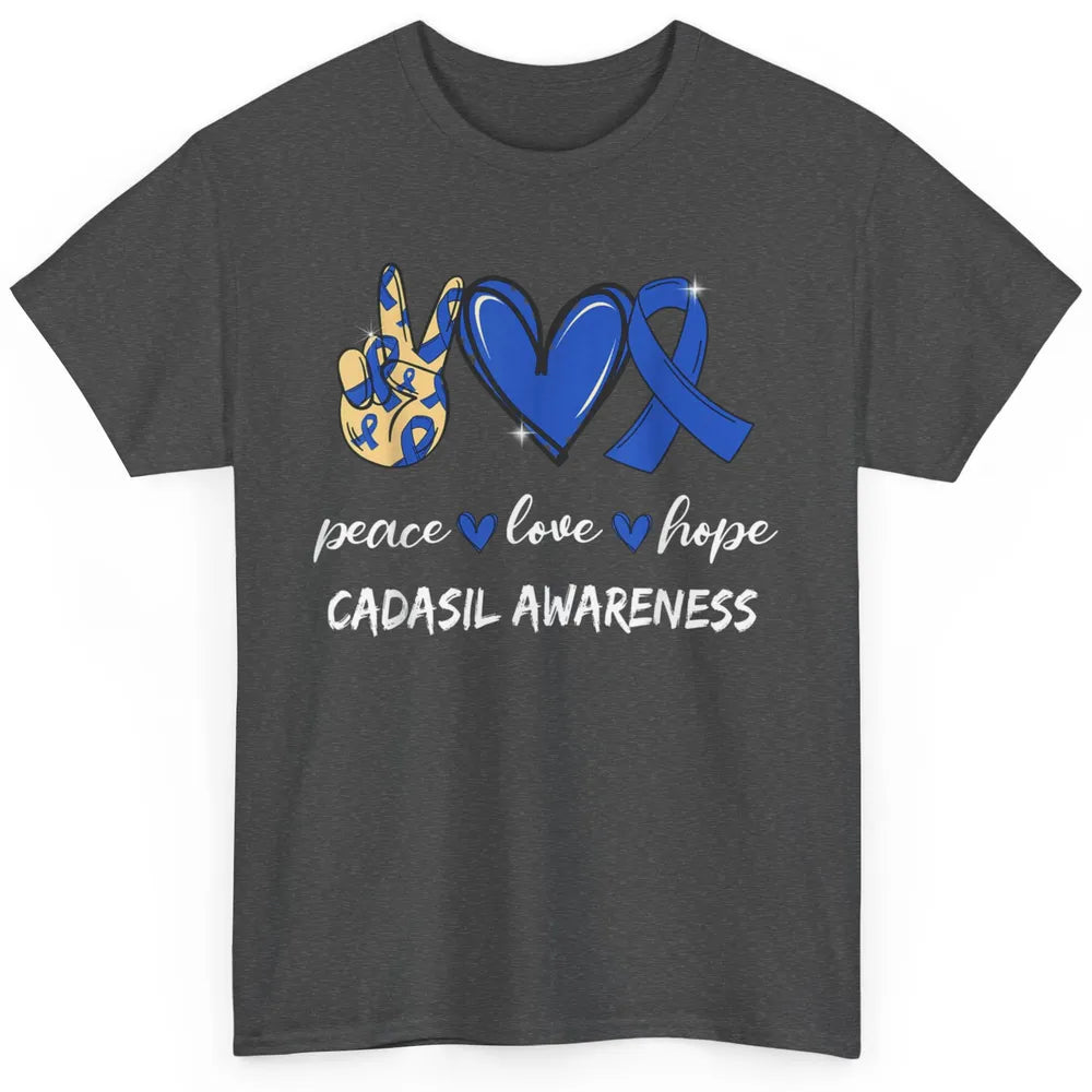 Peace Love Hope Heart Love Cadasil Awareness Blue Ribbon Classic Unisex T-Shirt