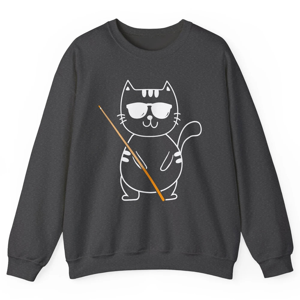 Pool Player Cool Cat Sunglasses Eight Balls Pool Snooker Pun Unisex Crewneck Sweatshirt