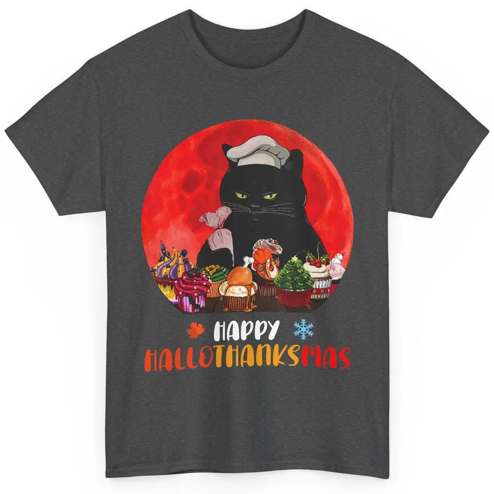 Black Cat Happy Hallothanksmas Baker Cat Halloween Christmas Classic Unisex T-Shirt