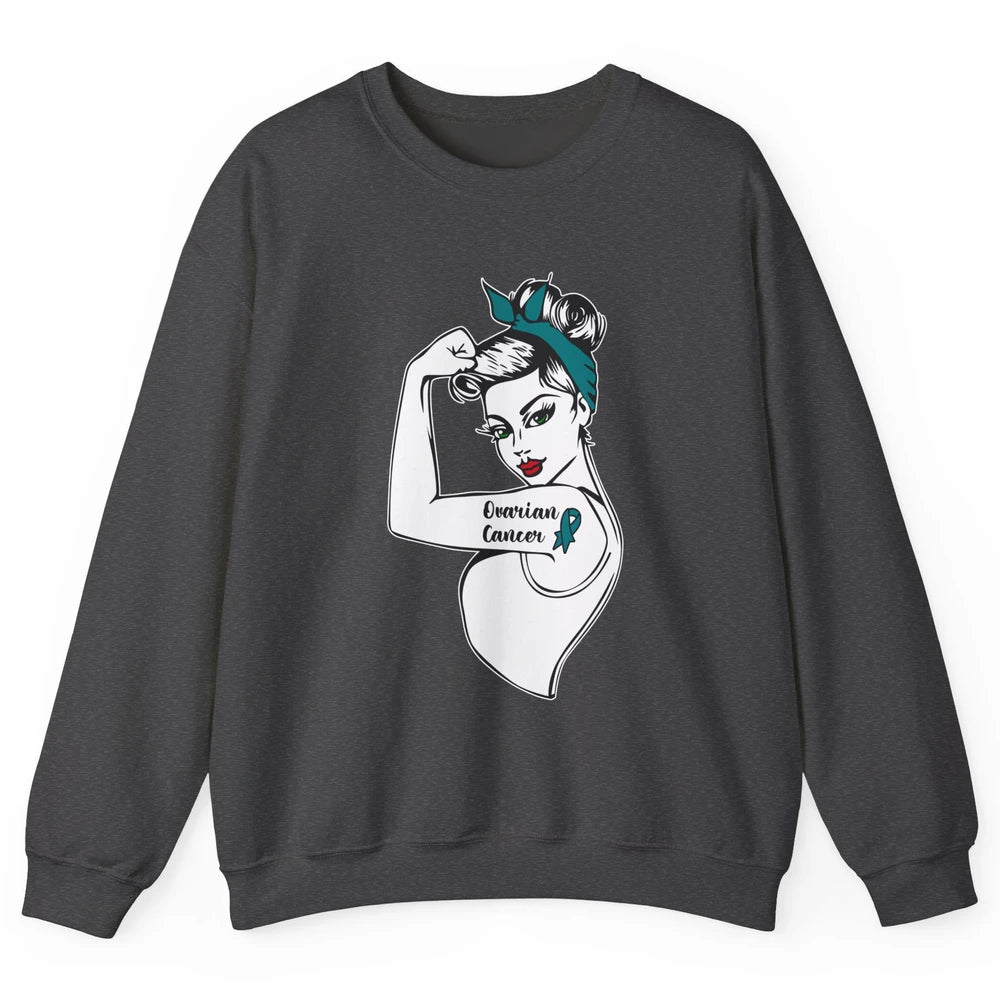 Ovarian Cancer Girl Power Women Bandana Cancer Warrior Unisex Crewneck Sweatshirt