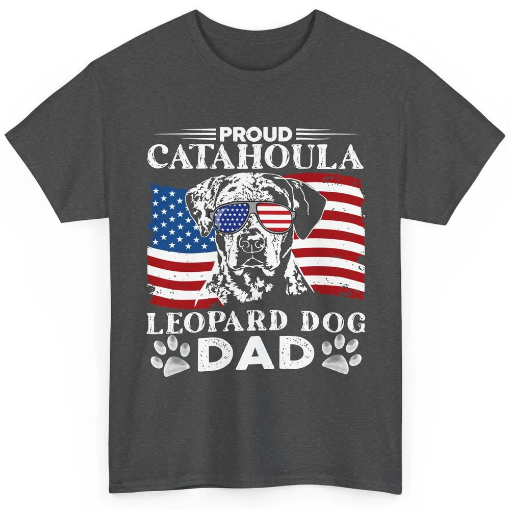 Proud Catahoula Leopard Dog Dad US Flag Patriotic 4th July Classic Unisex T-Shirt