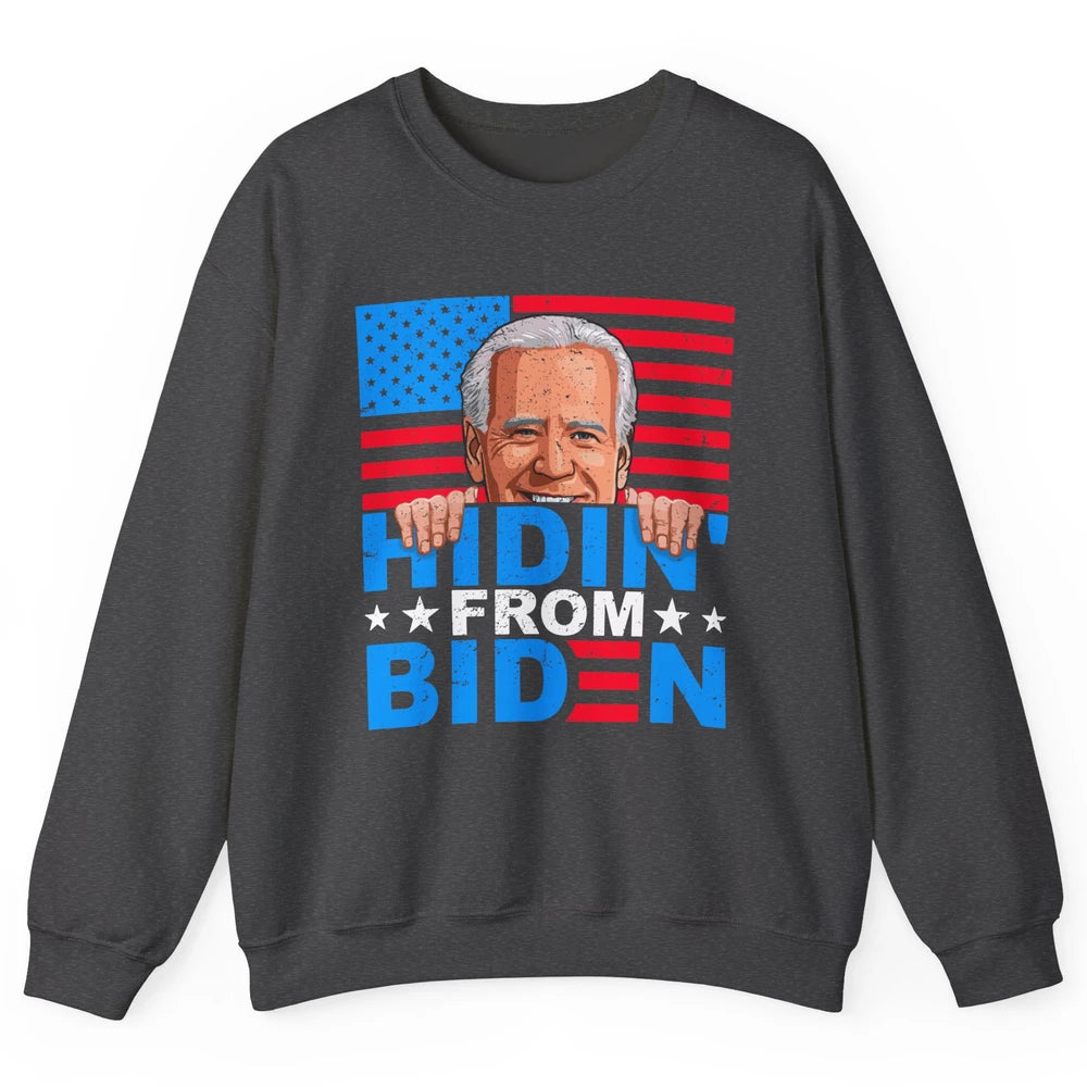 Retro Funny Joe Biden Hiding From Biden Anti Liberal US Flag Unisex Crewneck Sweatshirt