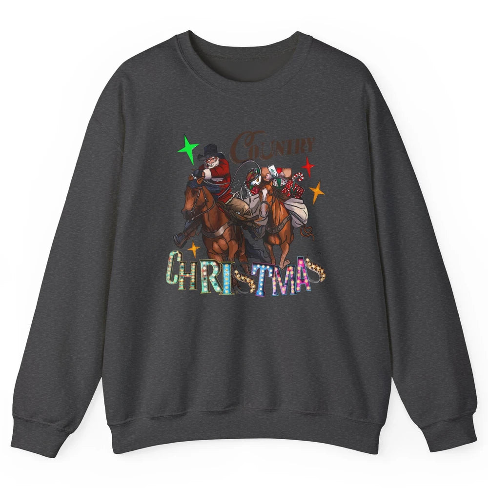 Santa Claus Country Christmas Y'all Western Country Cowboy Unisex Crewneck Sweatshirt
