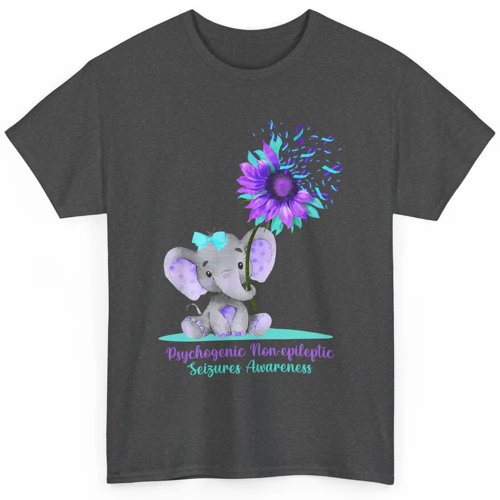 PNES Awareness Purple Teal Ribbon Sunflower Baby Elephant Classic Unisex T-Shirt