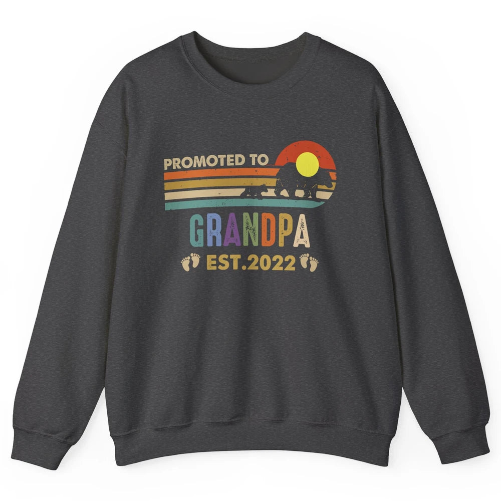 Retro Bear Sunset Promoted To Grandpa Est 2022 Grandpa Gift Unisex Crewneck Sweatshirt