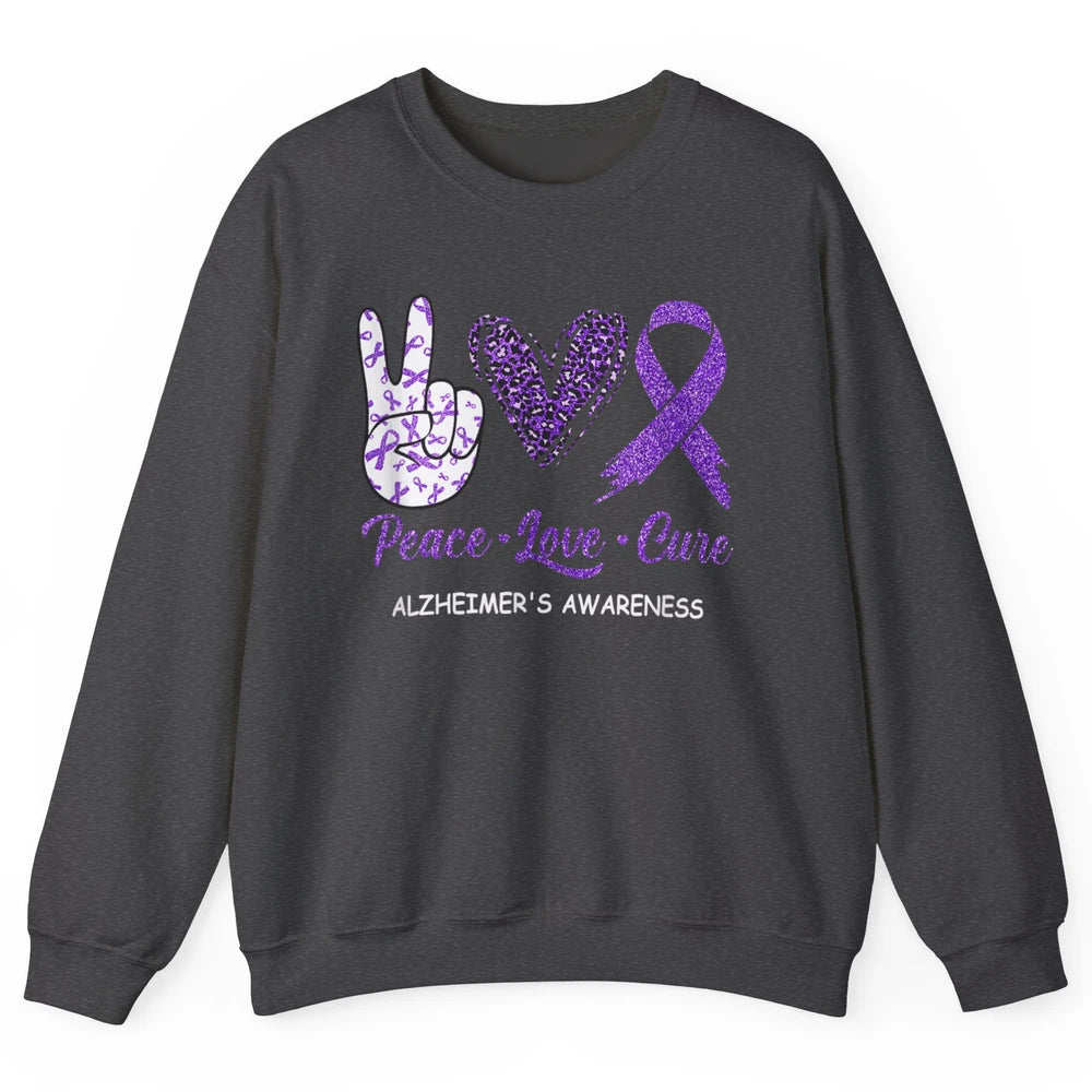 Peace Love Cure Purple Ribbon Alzheimer Disease Awareness Unisex Crewneck Sweatshirt