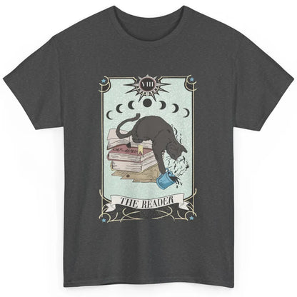 Retro Black Cat Books The Reader Tarot Card Halloween Reading Book Crescent Moon Classic Unisex T-Shirt