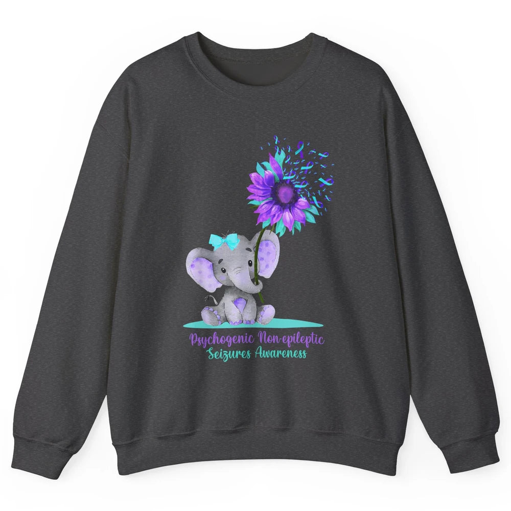PNES Awareness Purple Teal Ribbon Sunflower Baby Elephant Unisex Crewneck Sweatshirt