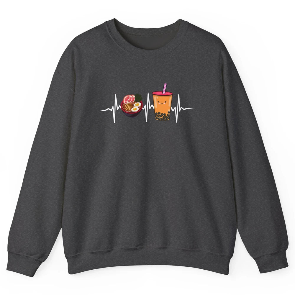 Ramen And Bubble Tea Lovers Heartbeat Japanese Food Kawaii Unisex Crewneck Sweatshirt