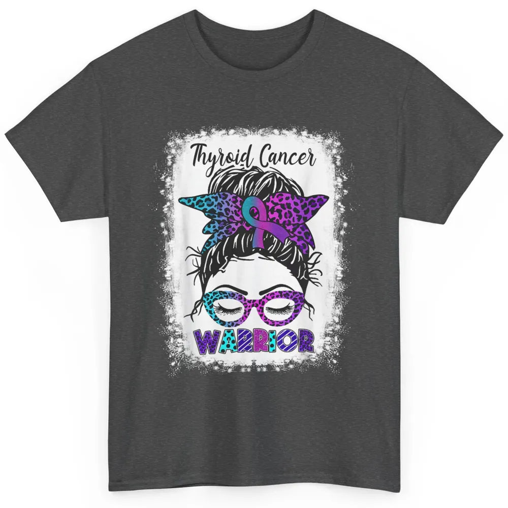 Messy Hair Woman Leopard Warrior Thyroid Cancer Awareness Classic Unisex T-Shirt