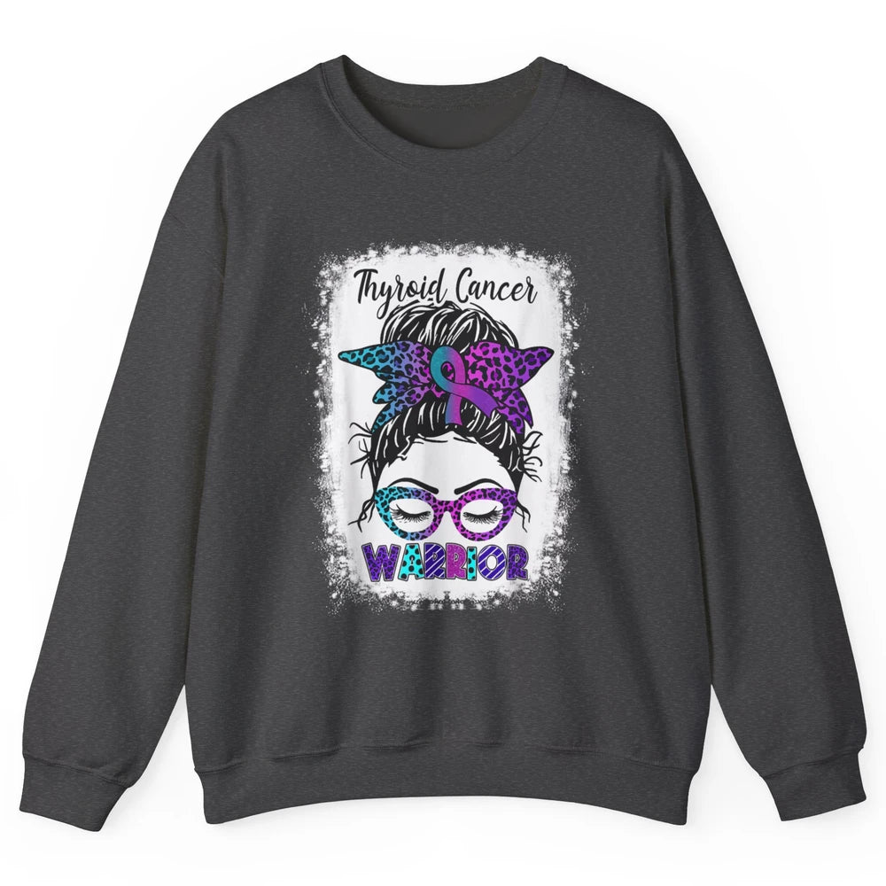 Messy Hair Woman Leopard Warrior Thyroid Cancer Awareness Unisex Crewneck Sweatshirt