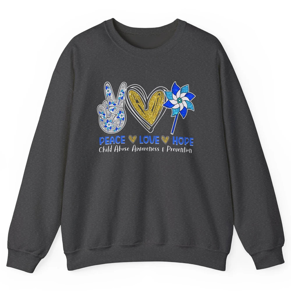 Peace Love Leopard Pinwheel Child Abuse Prevention Month Unisex Crewneck Sweatshirt