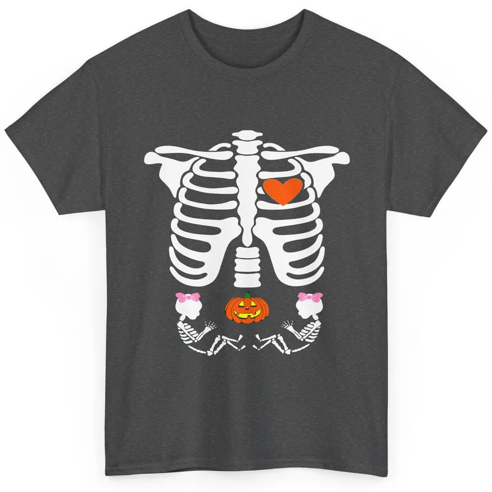 Pregnant Halloween Skeleton Baby Twins Witch Pumpkin Costume Classic Unisex T-Shirt