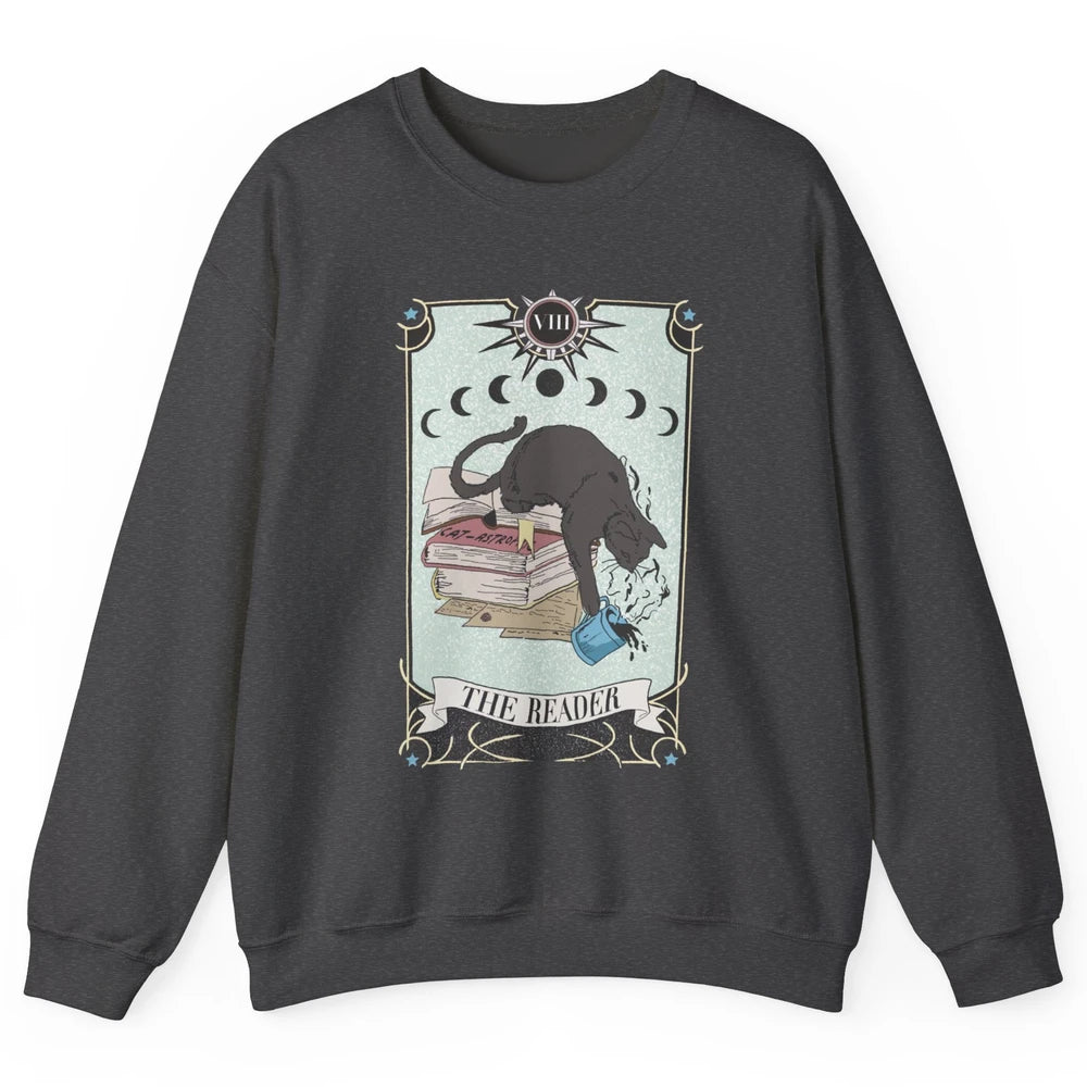 Retro Cat Books The Reader Tarot Card Halloween Reading Gift Unisex Crewneck Sweatshirt