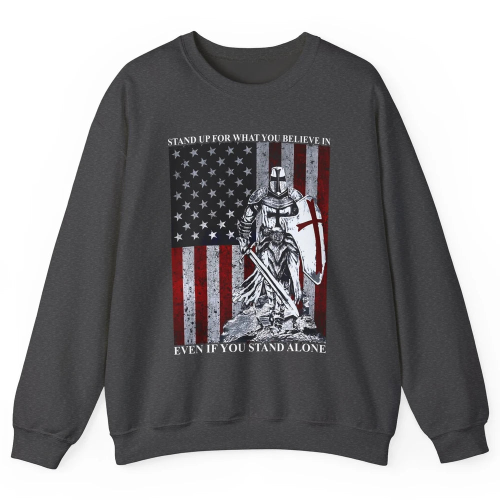 Retro Knight Templar US Flag Stand For What You Believe In Unisex Crewneck Sweatshirt