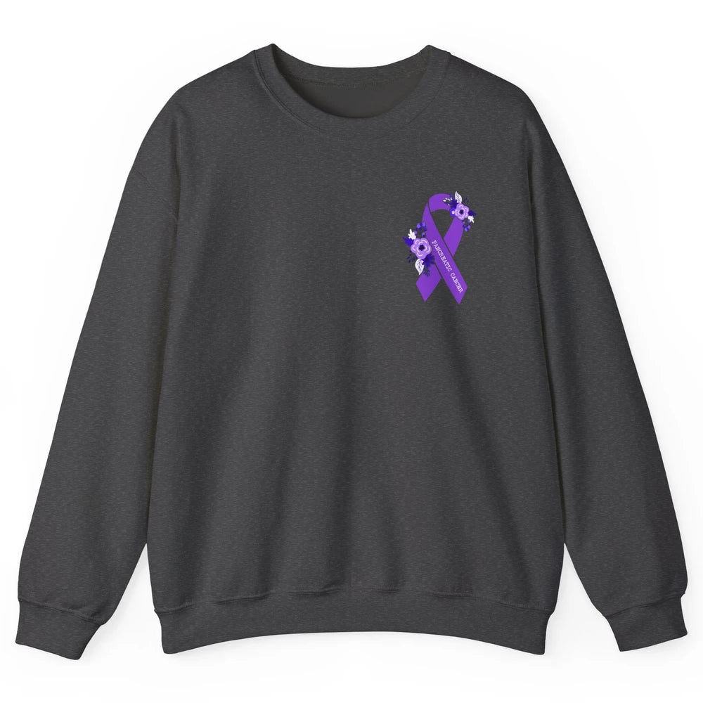 Pancreatic Cancer Awareness Floral Purple Ribbon Rainbow Unisex Crewneck Sweatshirt