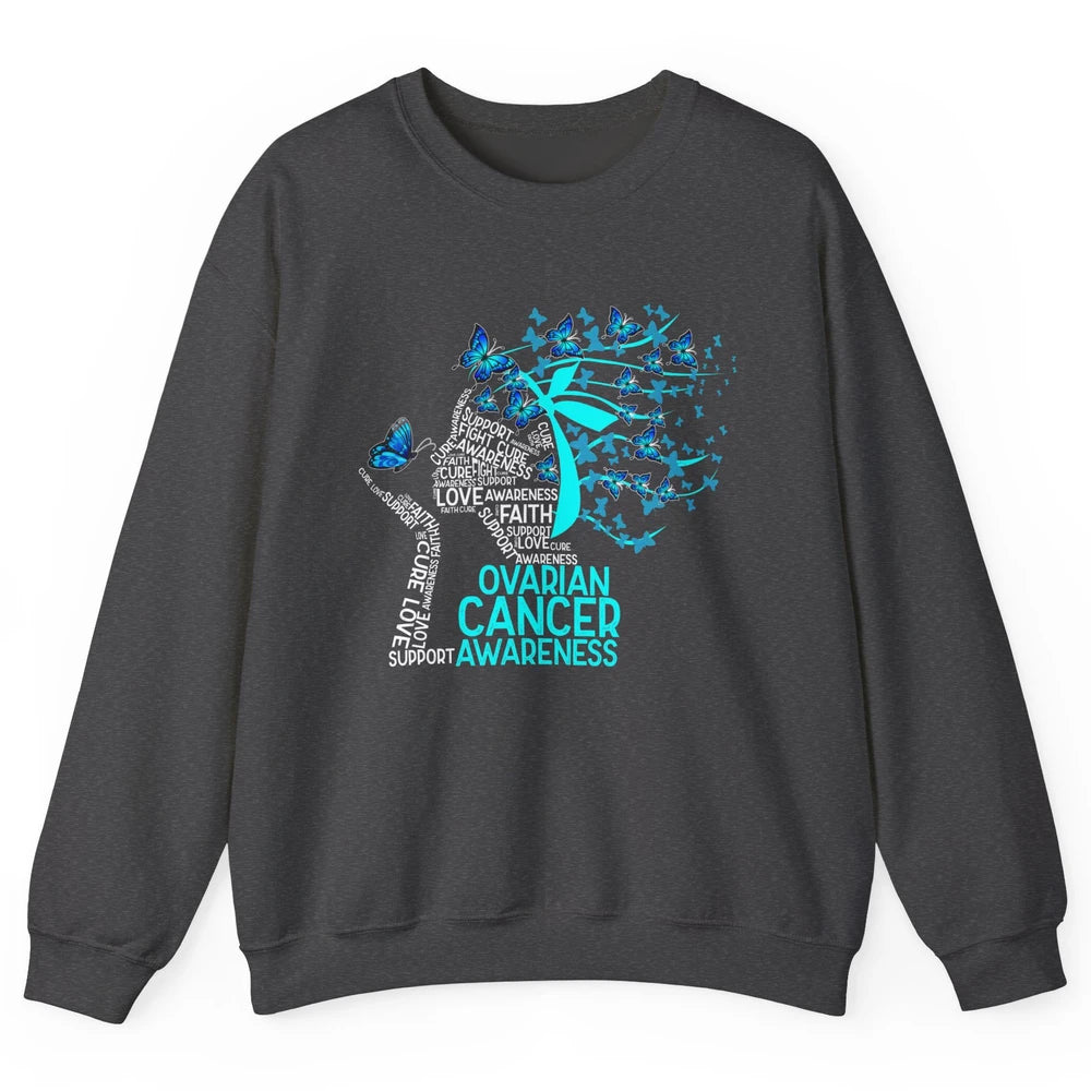 Ovarian Cancer Awareness Hope Love Cure Teal Ribbon Unisex Crewneck Sweatshirt