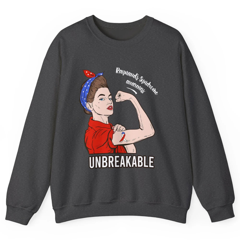 Raynaud's Syndrome Red Blue Ribbon Strong Woman Unbreakable Unisex Crewneck Sweatshirt