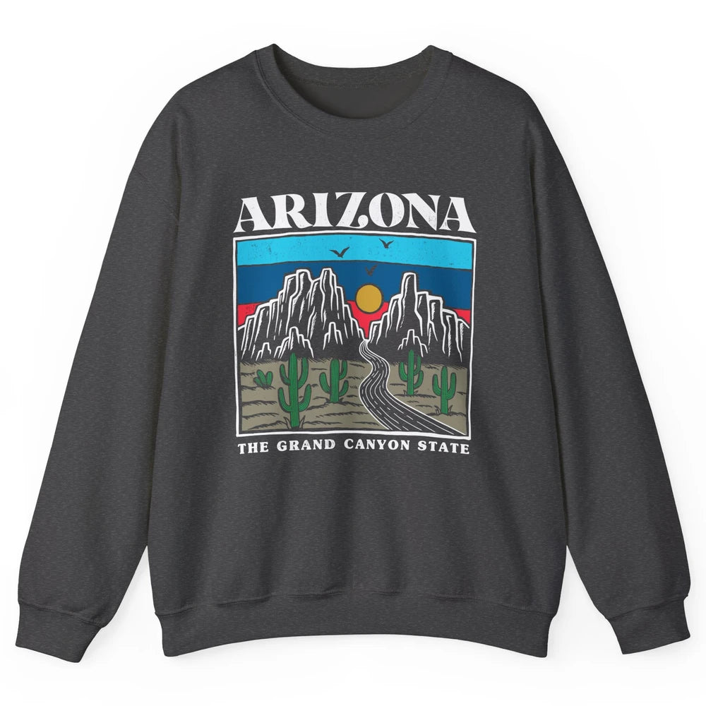 Retro Arizona Cactus Mountain The Grand Canyon State Hiking Unisex Crewneck Sweatshirt