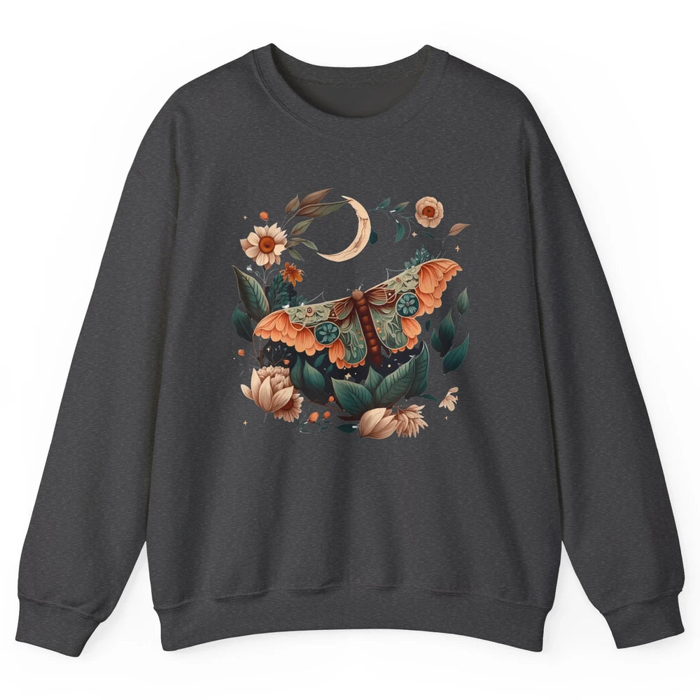 Retro Floral Moth Moon Butterfly Boho Moth Lovers Gift Unisex Crewneck Sweatshirt