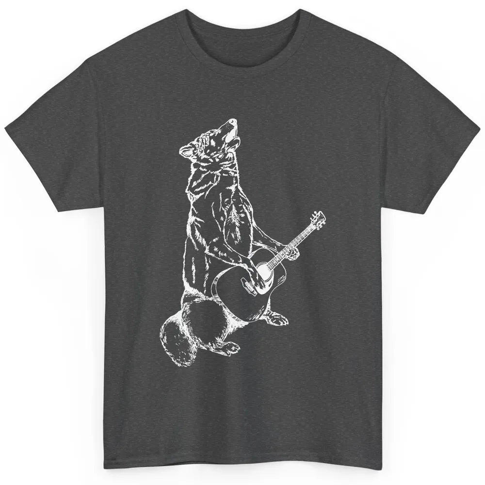 Retro Howling Wolf Playing Guitar Musician Guitarist Music Classic Unisex T-Shirt