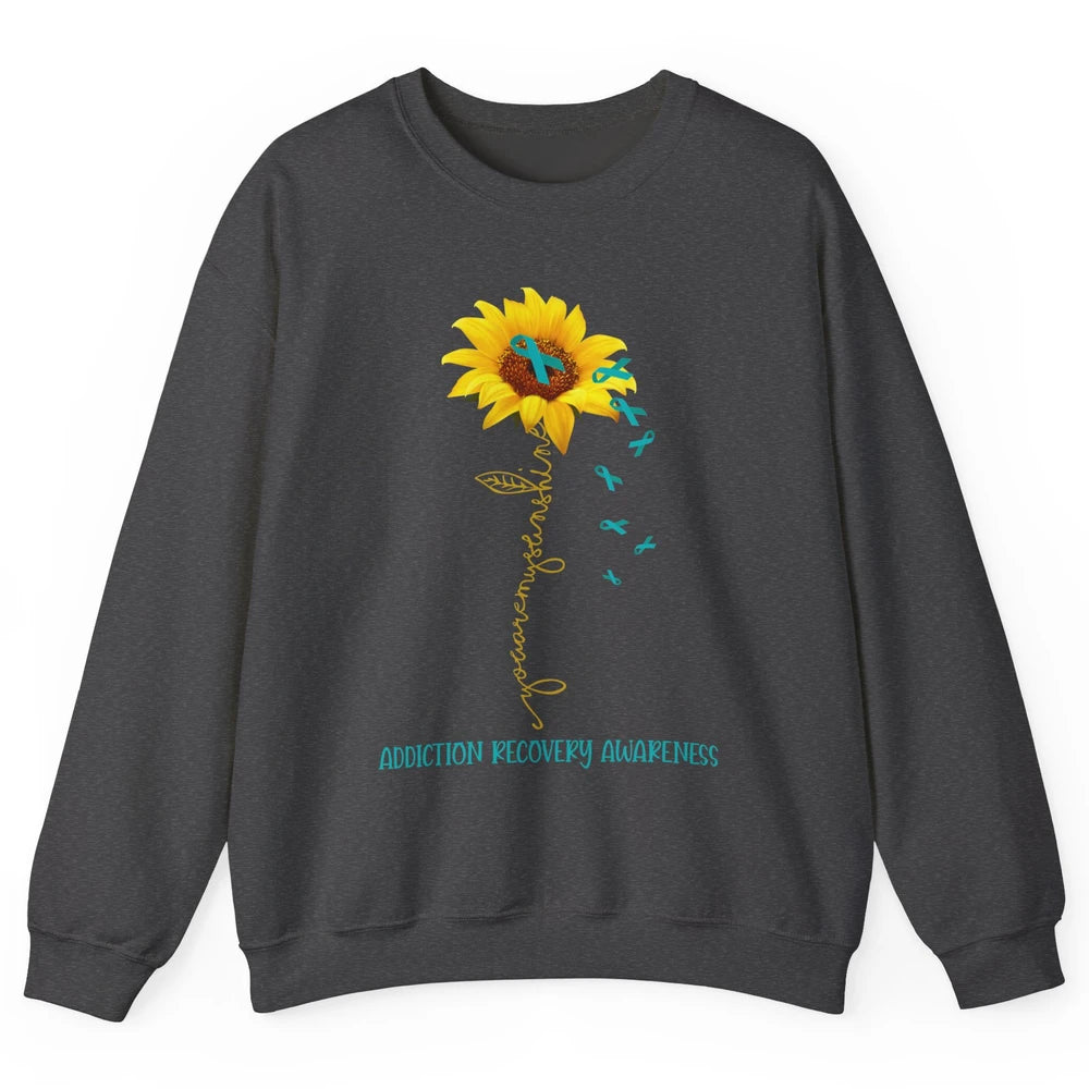Addiction Recovery Awareness Teal Ribbon Sunflower Unisex Crewneck Sweatshirt
