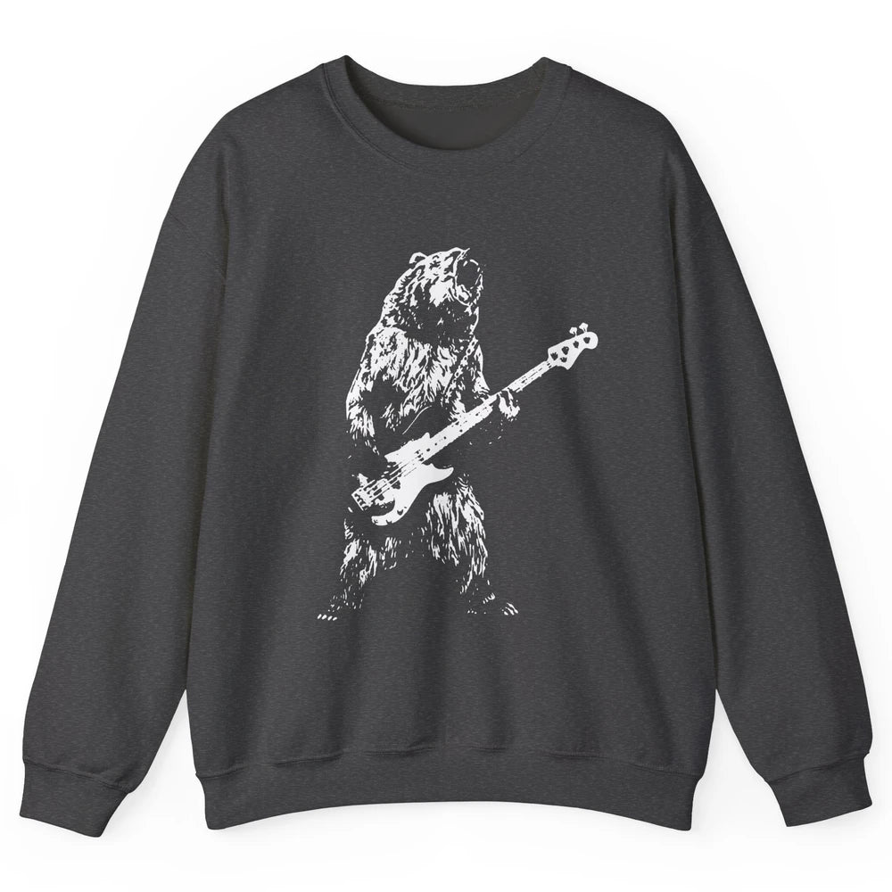 Retro Bear Playing Bass Guitar Bear Guitarist Music Lovers Unisex Crewneck Sweatshirt
