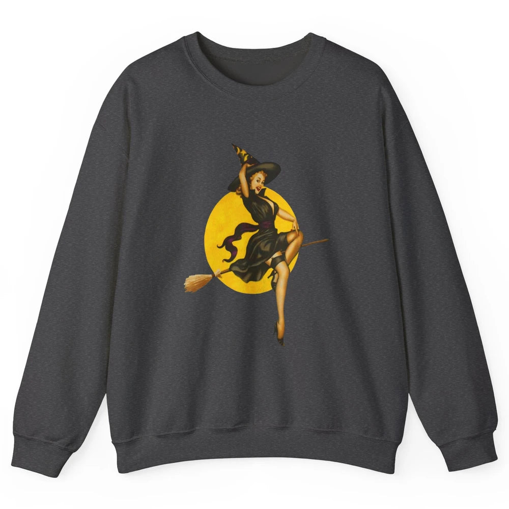 Pin Up Vintage Witch Pastel Witchcraft Halloween Spooky Goth Unisex Crewneck Sweatshirt