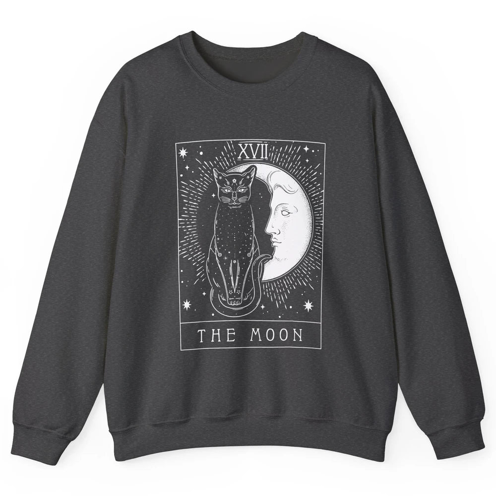 Retro Halloween Gothic Cat The Moon Tarot Card Witchcraft Unisex Crewneck Sweatshirt