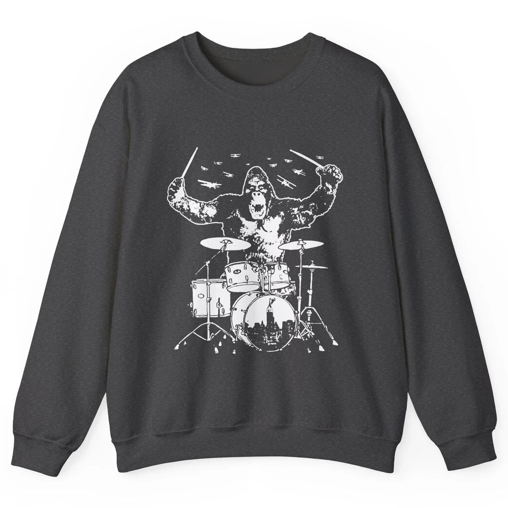 Retro Gorilla Drumming Drummers Gift Percussionists Unisex Crewneck Sweatshirt