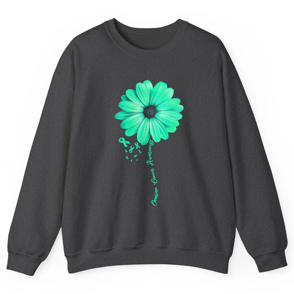 Ovarian Cancer Awareness Daisy Flower Teal Ribbon Cancer Unisex Crewneck Sweatshirt