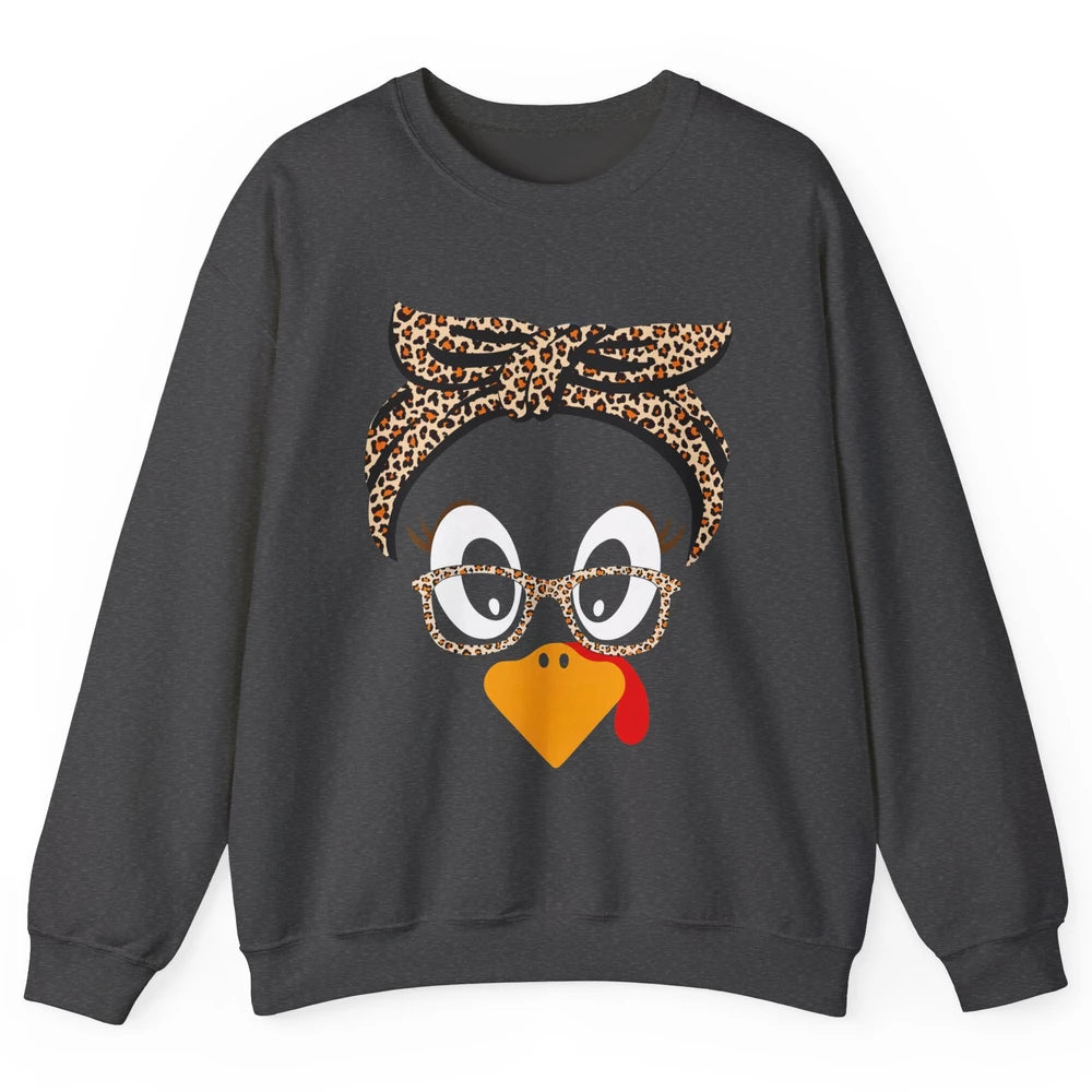 Cute Turkey Mom Leopard Glasses Thanksgiving Fall Turkey Day Unisex Crewneck Sweatshirt