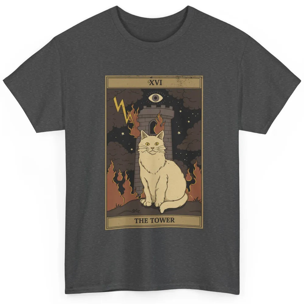 Retro Halloween Cat Witch The Tower Tarot Card Witchcraft Classic Unisex T-Shirt