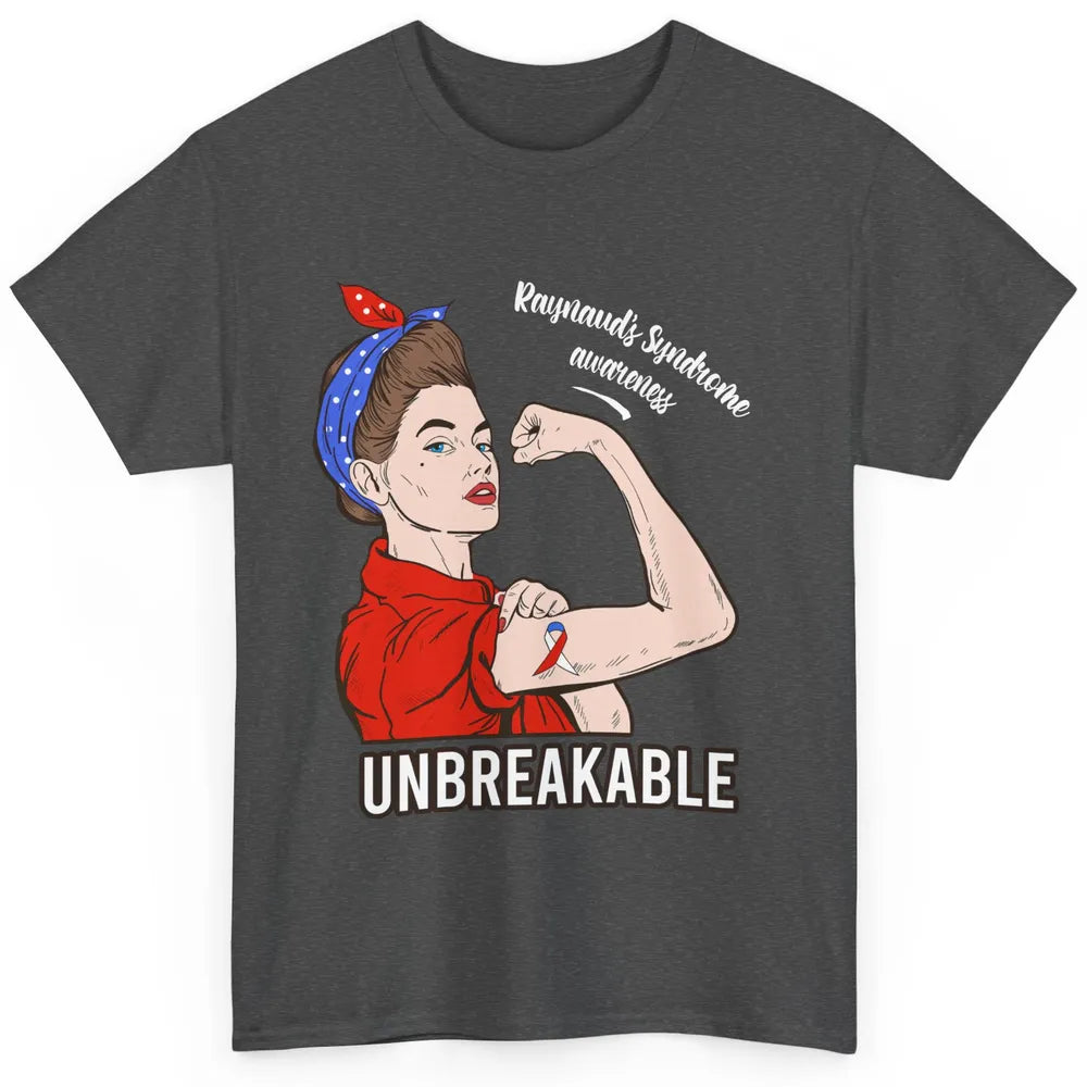 Raynaud's Syndrome Red Blue Ribbon Strong Woman Unbreakable Classic Unisex T-Shirt