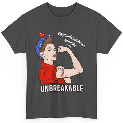 Raynaud's Syndrome Red Blue Ribbon Strong Woman Unbreakable Classic Unisex T-Shirt