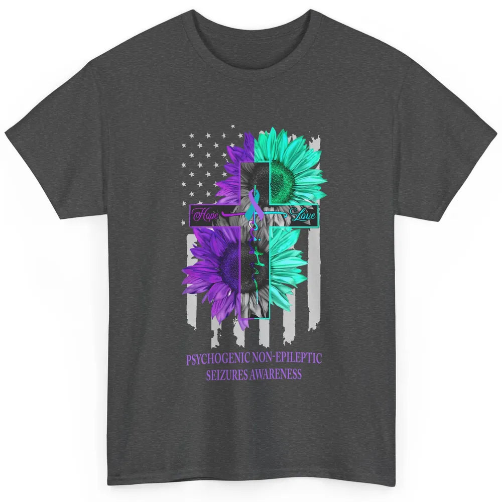 PNES Awareness Faith Hope Love Jesus Cross US Flag Ribbon Classic Unisex T-Shirt