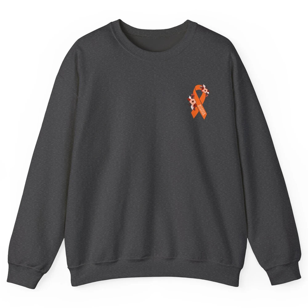 Multiple Sclerosis Awareness Floral Orange Ribbon Rainbow Unisex Crewneck Sweatshirt