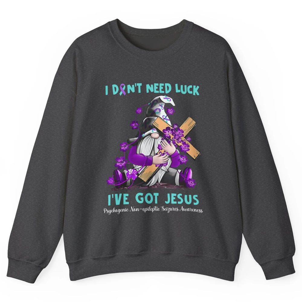 PNES Awareness Gnome I Don't Need Luck I've Got Jesus Faith Unisex Crewneck Sweatshirt