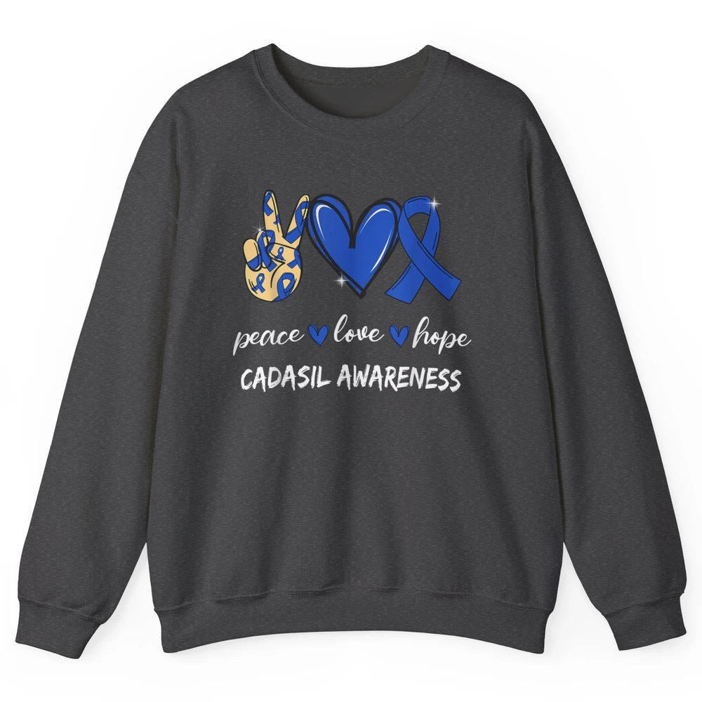 Peace Love Hope Heart Love Cadasil Awareness Blue Ribbon Unisex Crewneck Sweatshirt
